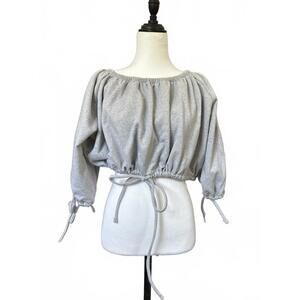 Gray Off-Shoulder Crop Top with Tie Details Size Small